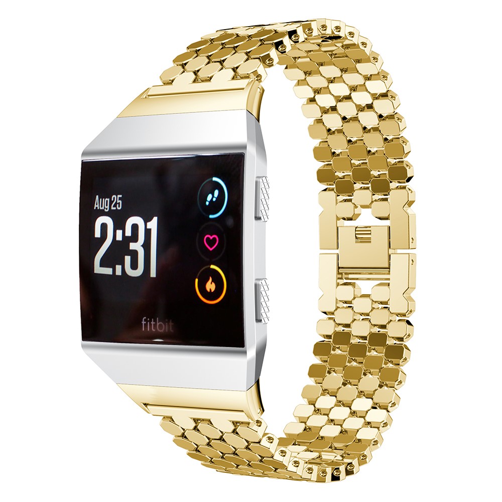 Cinturino Da Polso In Maglia Di Acciaio Inossidabile Esagonale Con Chiusura Ad Incastro Per Fitbit Ionico - Color Oro-1