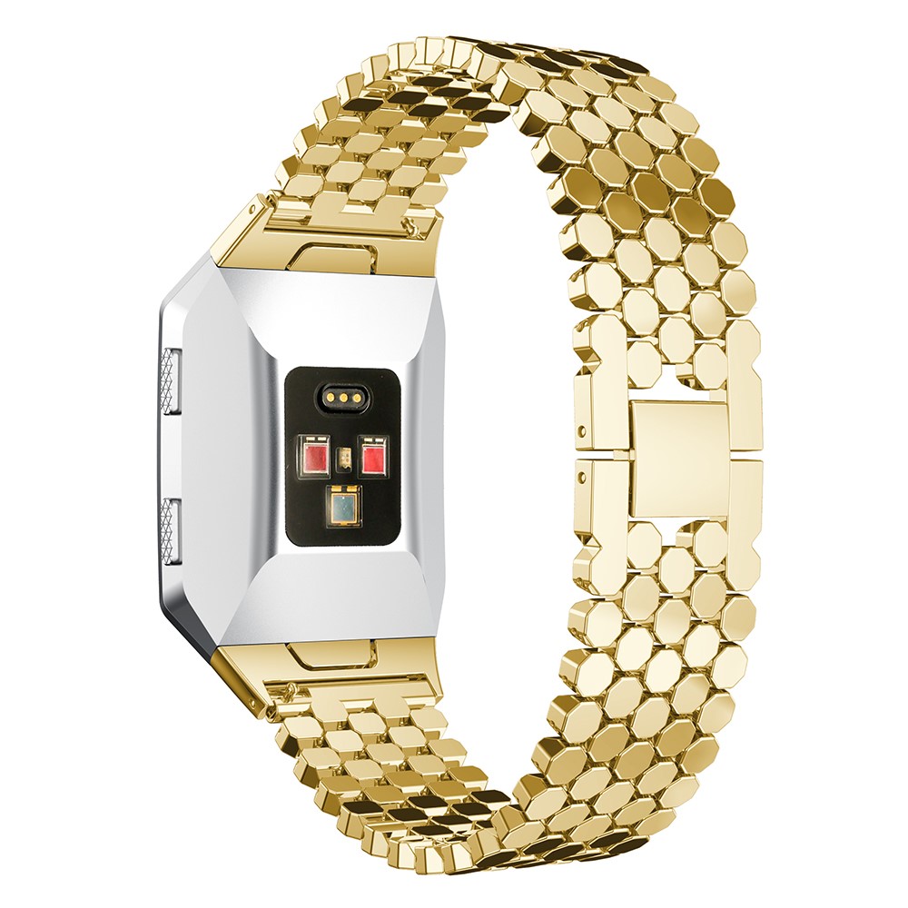 Cinturino Da Polso In Maglia Di Acciaio Inossidabile Esagonale Con Chiusura Ad Incastro Per Fitbit Ionico - Color Oro-2