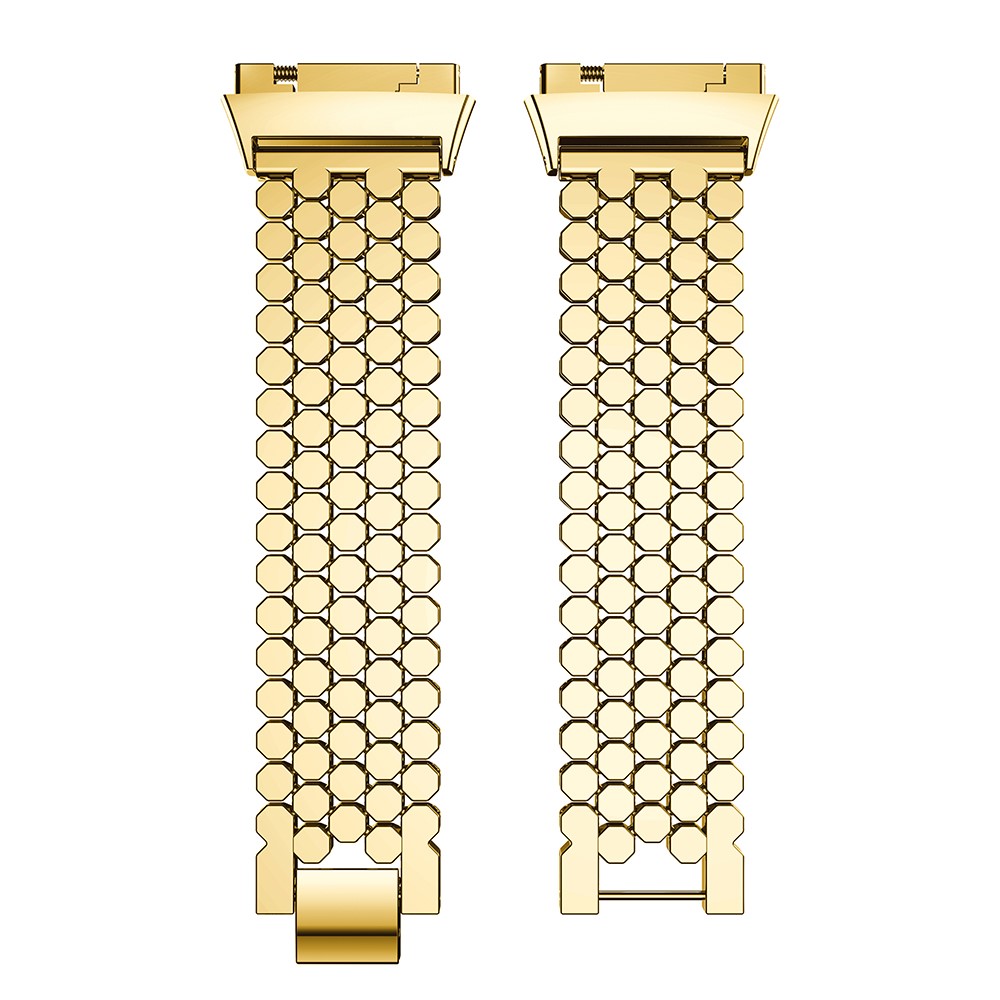 Cinturino Da Polso In Maglia Di Acciaio Inossidabile Esagonale Con Chiusura Ad Incastro Per Fitbit Ionico - Color Oro-3