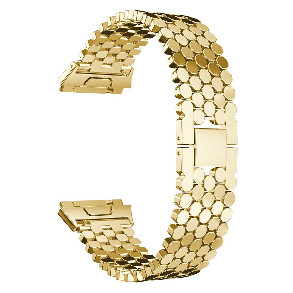 Cinturino Da Polso In Maglia Di Acciaio Inossidabile Esagonale Con Chiusura Ad Incastro Per Fitbit Ionico - Color Oro-4