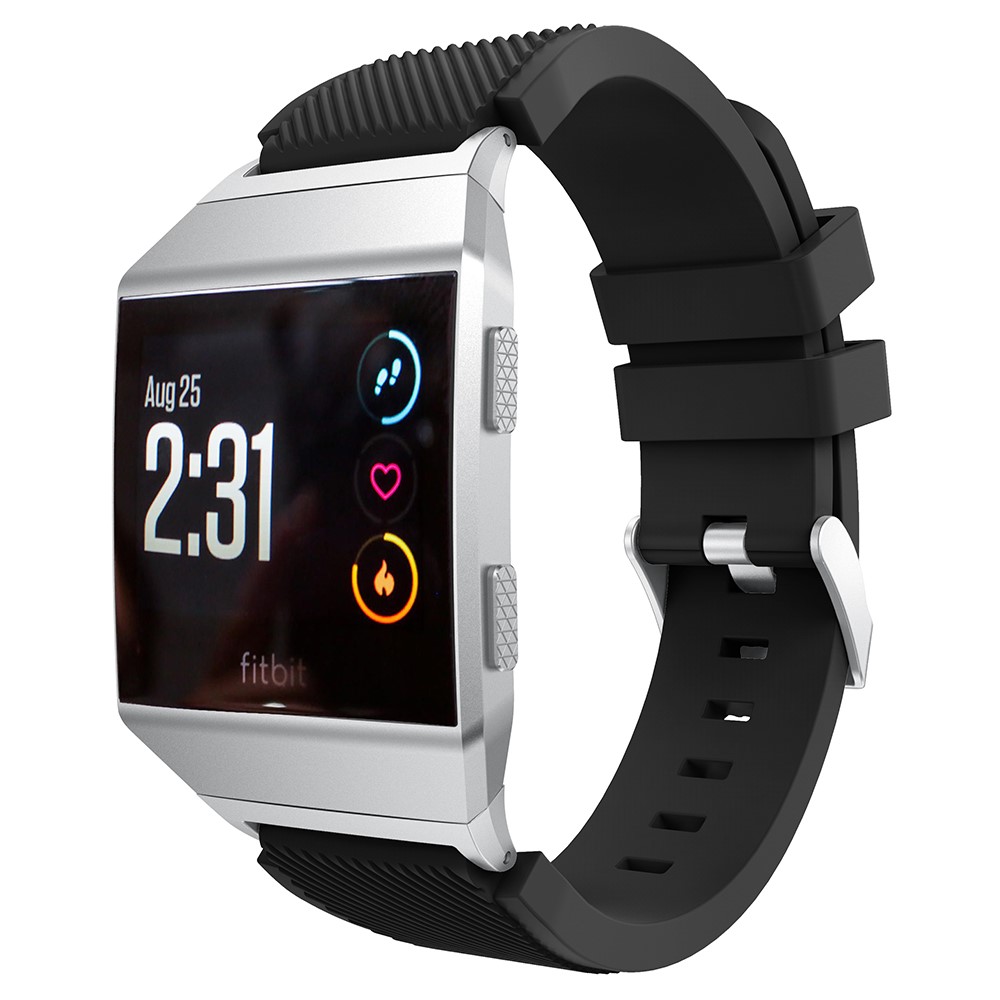 22mm Twill Texture Soft Silicone Watch Band with Connector for Fitbit Ionic - Black-1