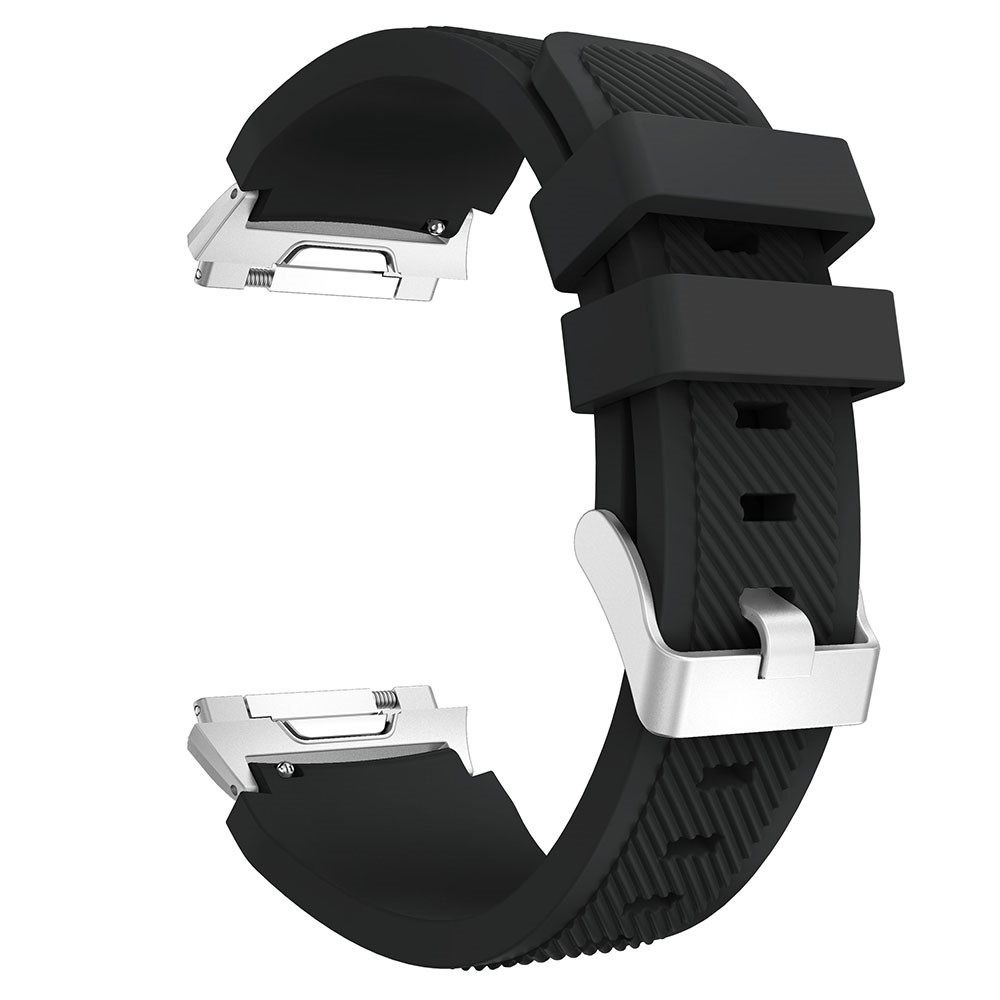 22mm Twill Texture Soft Silicone Watch Band with Connector for Fitbit Ionic - Black-3