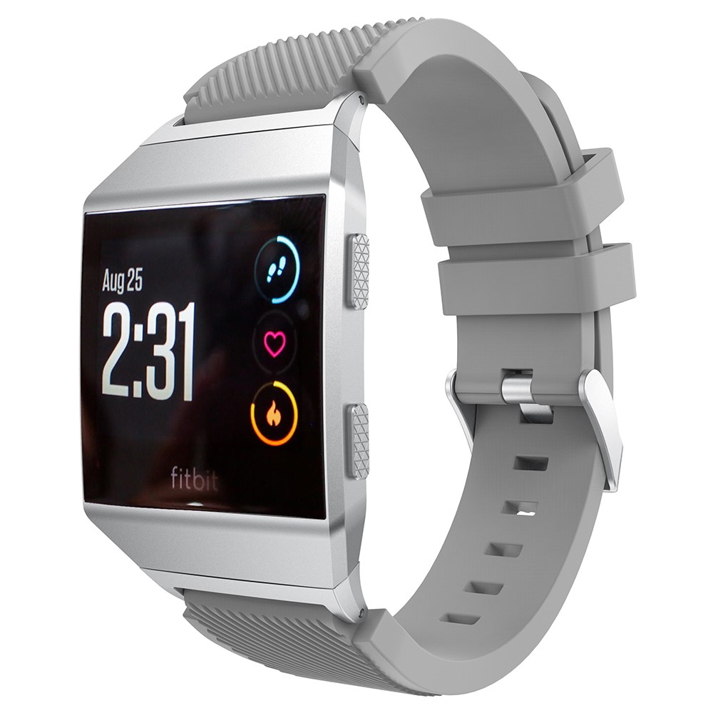 For Fitbit Ionic 22mm Twill Texture Soft Silicone Watch Strap with Connector - Grey-1