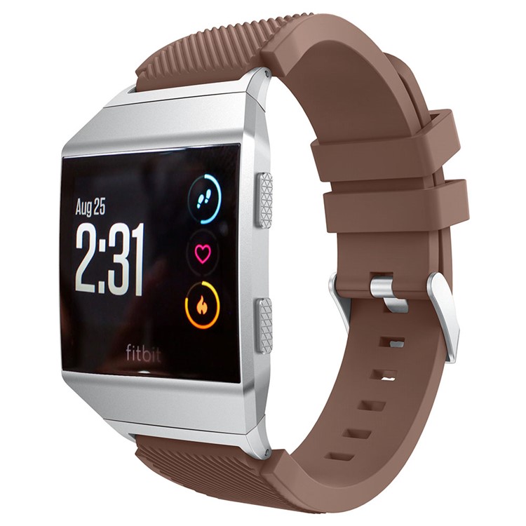 For Fitbit Ionic 22mm Twill Texture Flexible Silicone Watch Band with Connector - Coffee-1