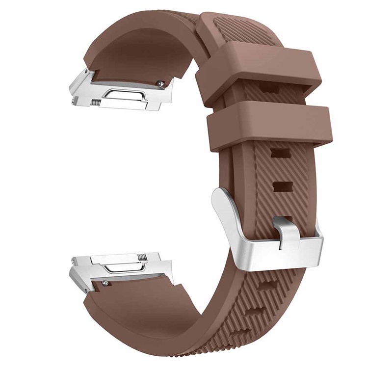For Fitbit Ionic 22mm Twill Texture Flexible Silicone Watch Band with Connector - Coffee-3