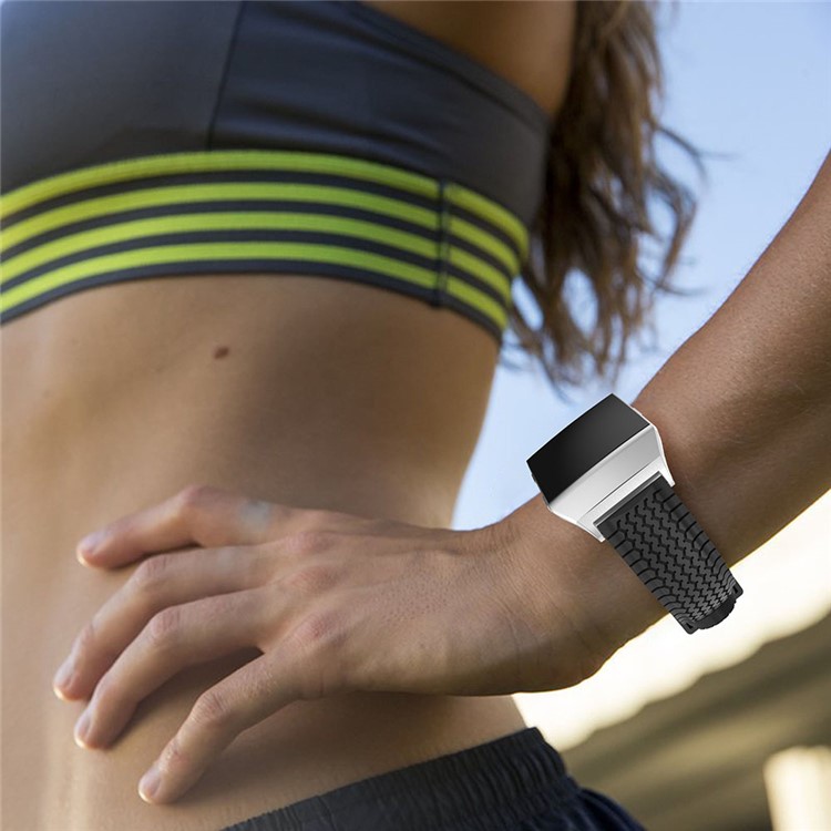 Cool Tire Pattern Adjustable Silicone Watch Band with Connector for Fitbit Ionic - Black-5