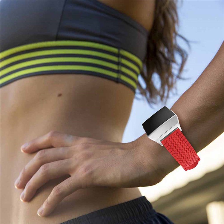 Cool Tire Pattern Adjustable Silicone Watch Band Replacement for Fitbit Ionic - Red-5