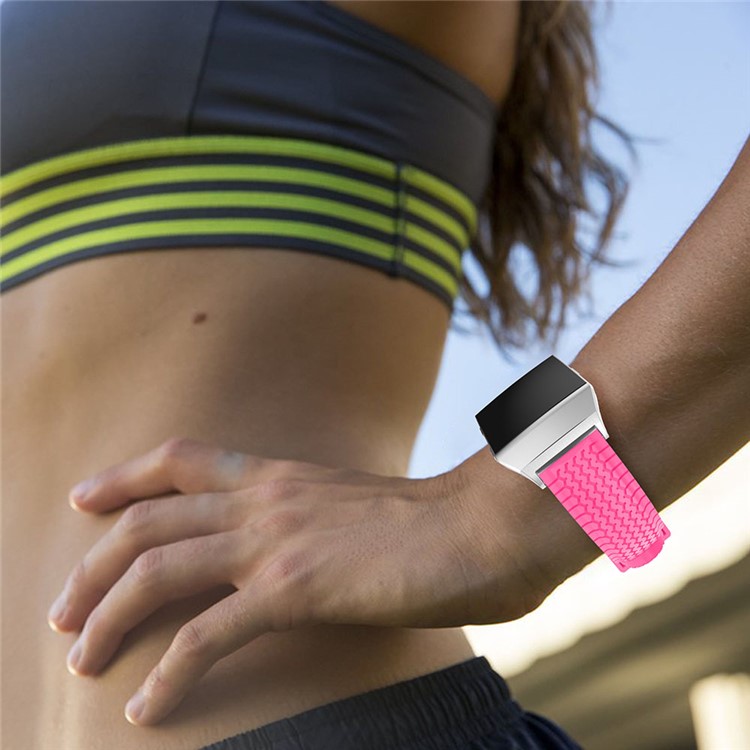 Cool Tire Pattern Adjustable Silicone Wrist Strap Replacement for Fitbit Ionic - Rose-5
