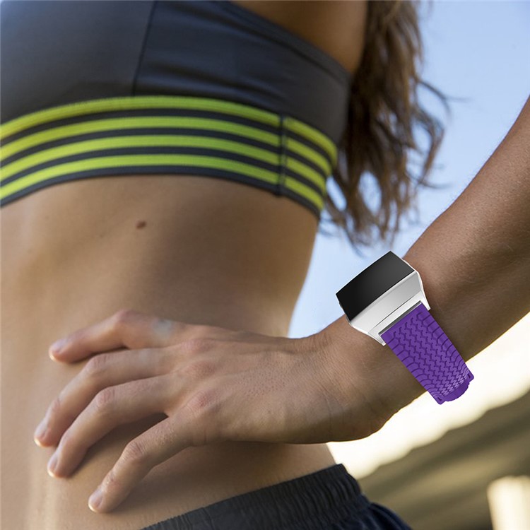 For Fitbit Ionic Cool Tire Sports Silicone Bracelet Strap Wristband Replacement - Purple-5
