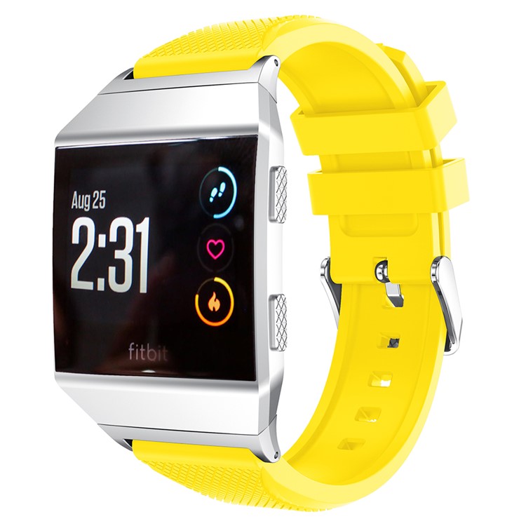 Rhombus Texture Soft Silicone Watch Band Wrist Strap with Connector for Fitbit Ionic - Yellow-1