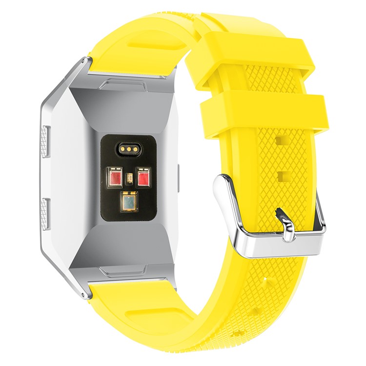 Rhombus Texture Soft Silicone Watch Band Wrist Strap with Connector for Fitbit Ionic - Yellow-2