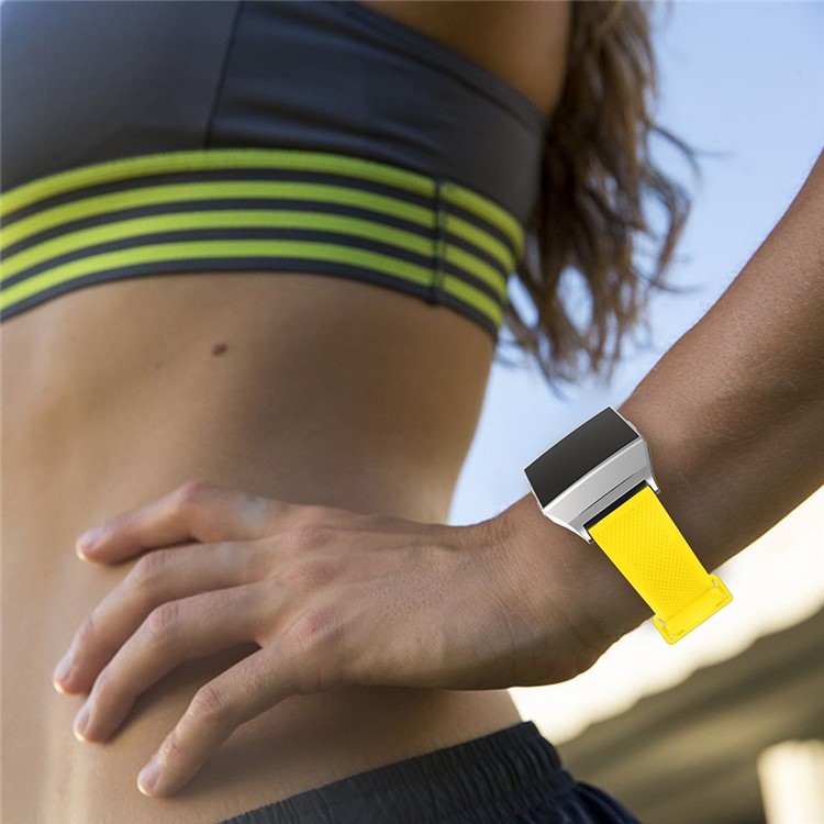 Rhombus Texture Soft Silicone Watch Band Wrist Strap with Connector for Fitbit Ionic - Yellow-5