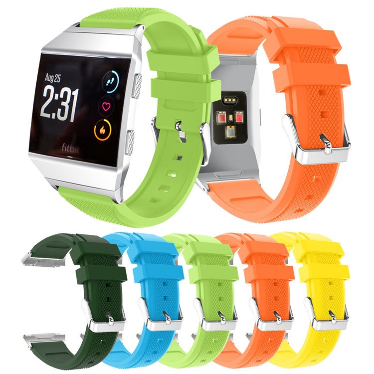 Rhombus Texture Soft Silicone Watch Band Wrist Strap with Connector for Fitbit Ionic - Yellow-6