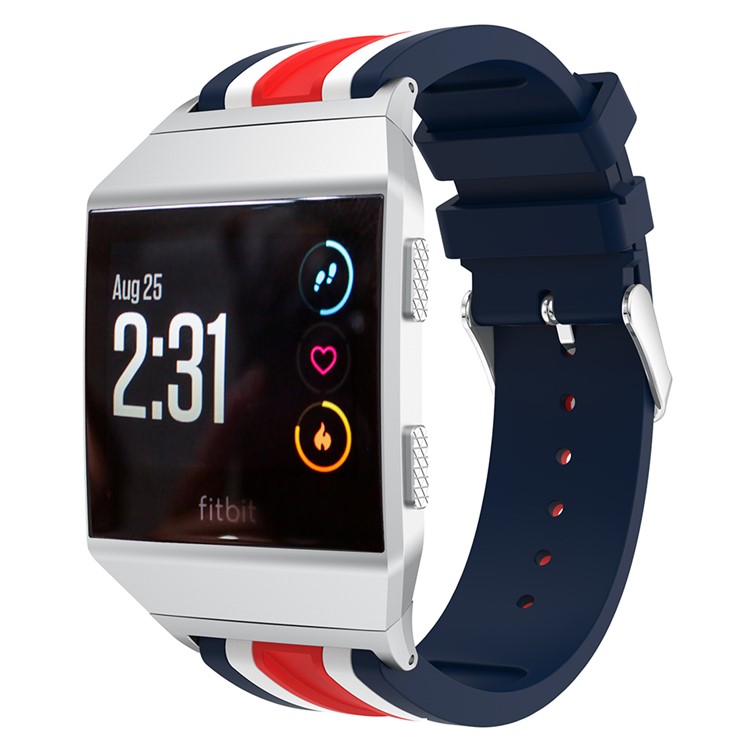 22mm Five Vertical Stripe Soft Silicone Watch Strap + Connector for Fitbit Ionic - Blue / White / Red-1