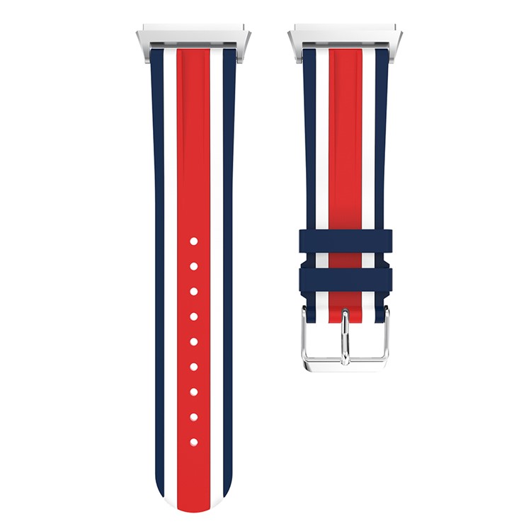 22mm Five Vertical Stripe Soft Silicone Watch Strap + Connector for Fitbit Ionic - Blue / White / Red-4