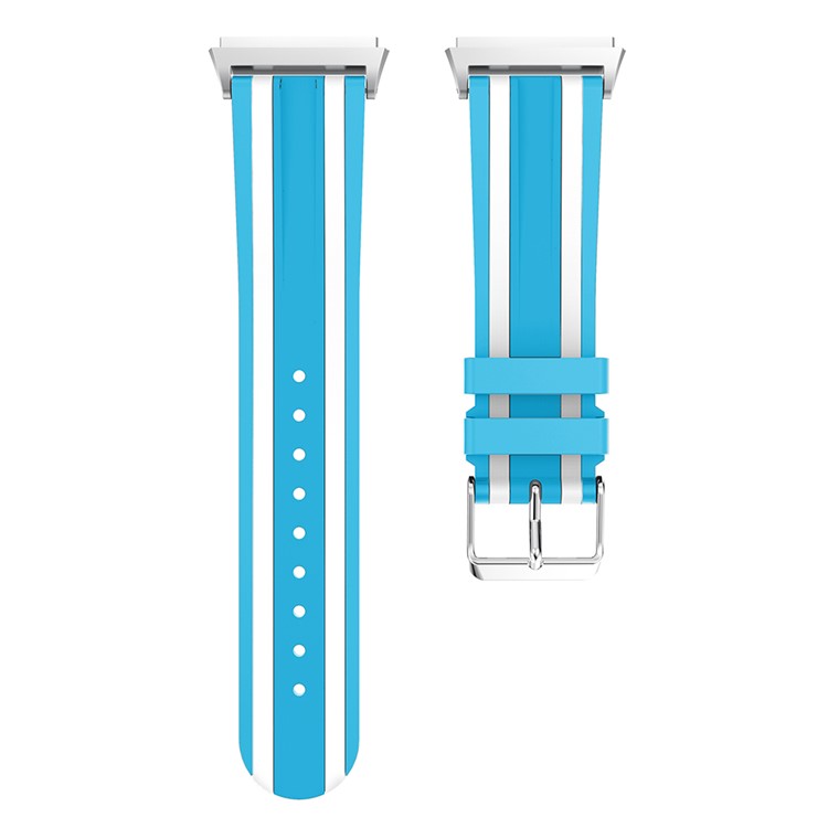 22mm Five Stripe Vertical Soft Silicone Watch Bande De Rechange + Connecteur Pour FITBIT IONIC - Bleu / Blanc-4
