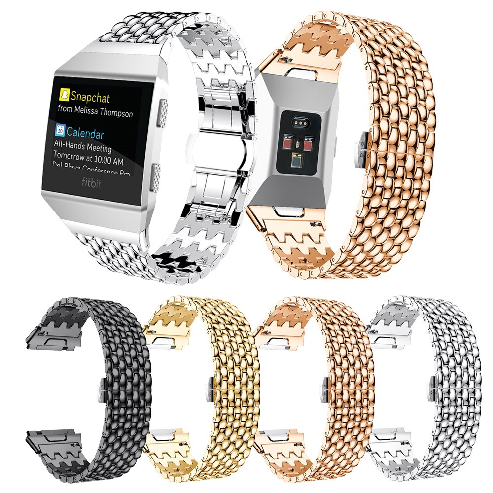 22mm Classic Dragon Texture 316L Stainless Steel Watch Band + Connector for Fitbit Ionic - Black-6