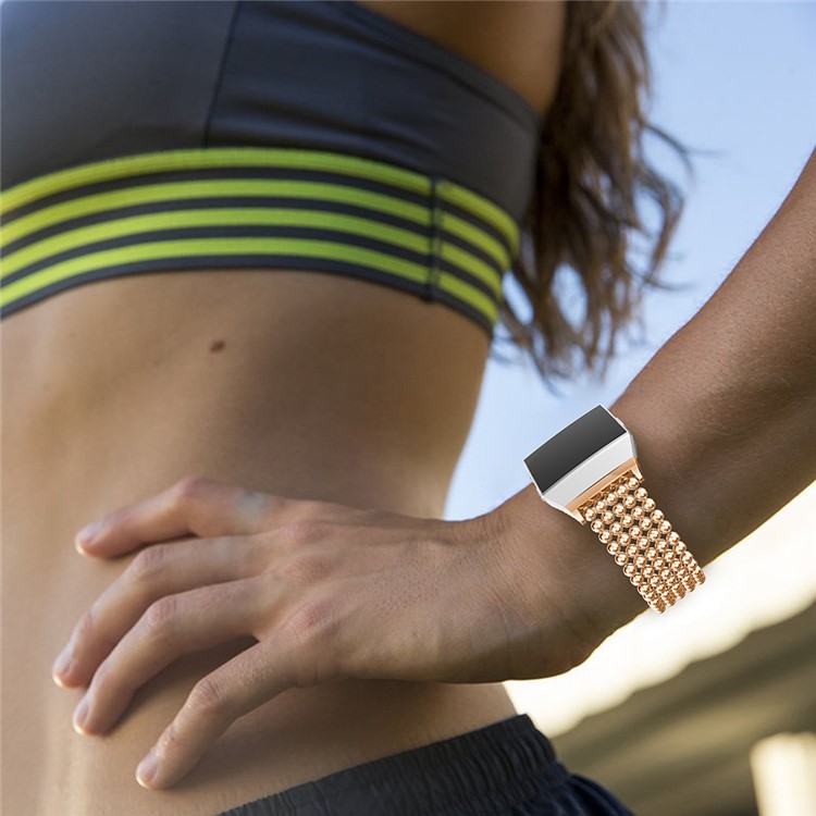 22mm 5 Beads Alloy Watch Band Bracelet Strap with Connector for Fitbit Ionic - Rose Gold Color-5