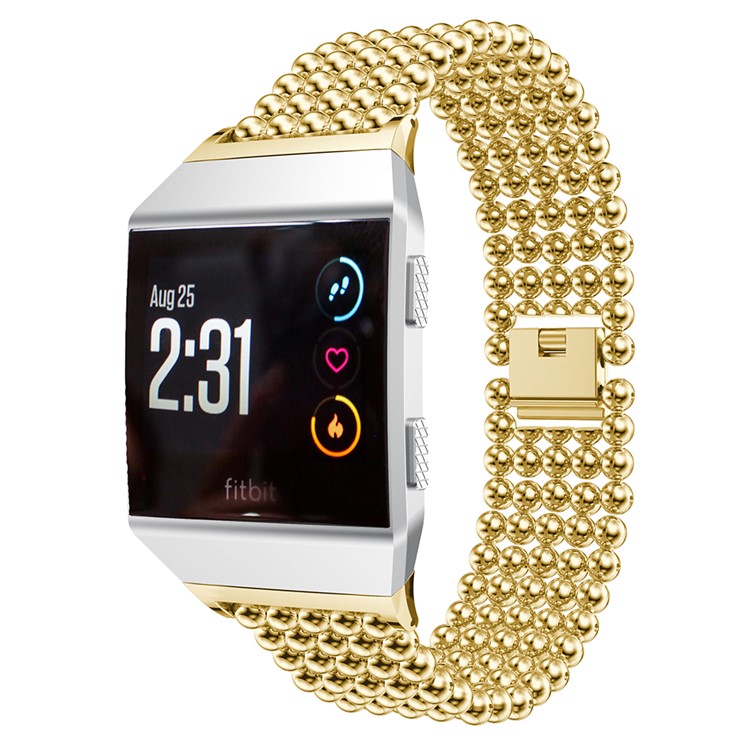 5 Beads Alloy Watch Strap Replacement with Connector for Fitbit Ionic - Gold Color-1