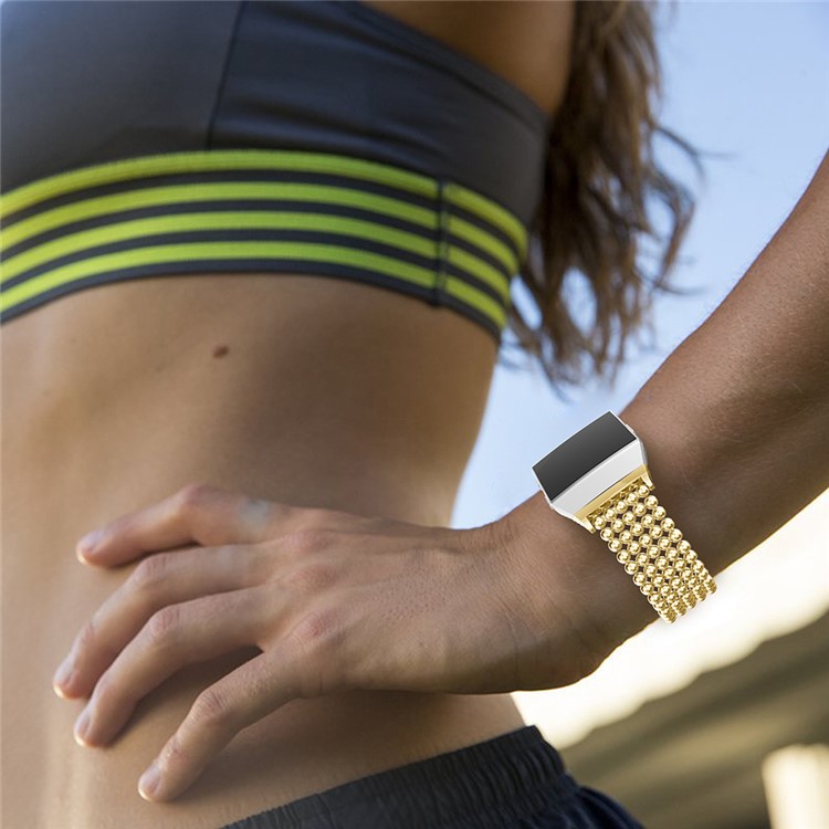 5 Beads Alloy Watch Strap Replacement with Connector for Fitbit Ionic - Gold Color-5