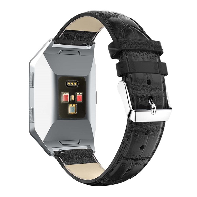 22mm Crocodile Texture Genuine Leather Watch Band for Fitbit Ionic - Black-2