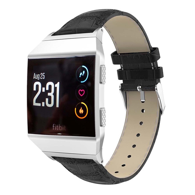 22mm Crocodile Texture Genuine Leather Watch Band for Fitbit Ionic - Black-3