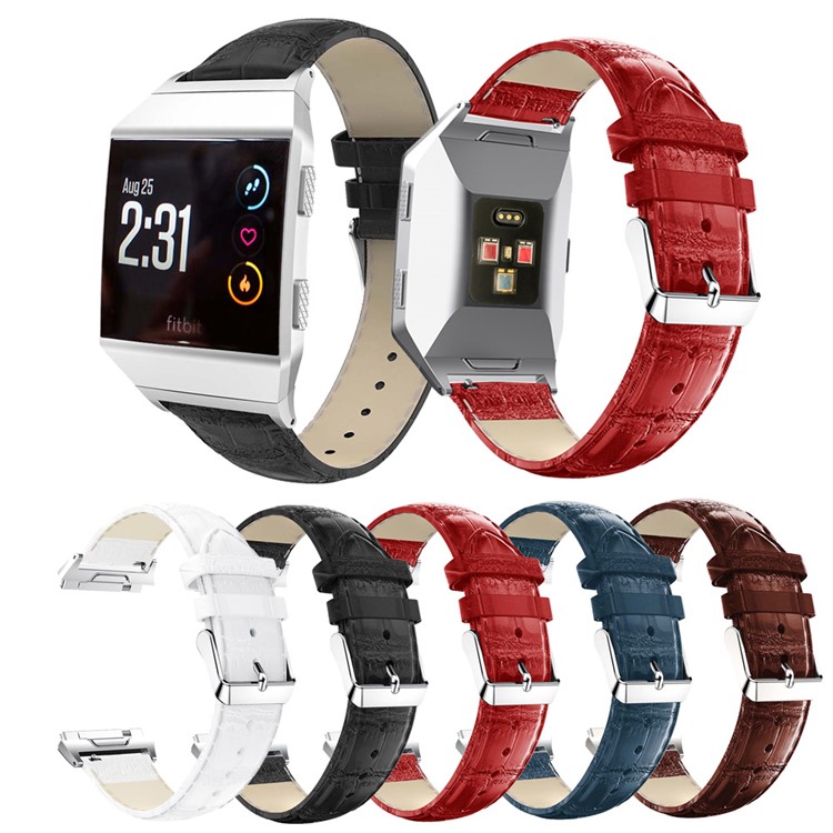22mm Crocodile Texture Genuine Leather Watch Band for Fitbit Ionic - Black-6