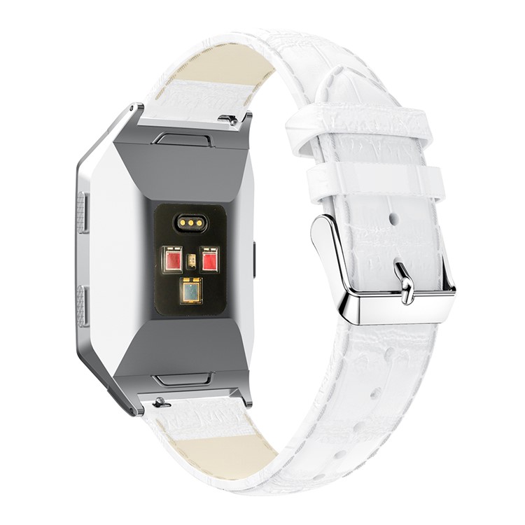 22mm Crocodile Texture Genuine Leather Watch Strap for Fitbit Ionic - White-2