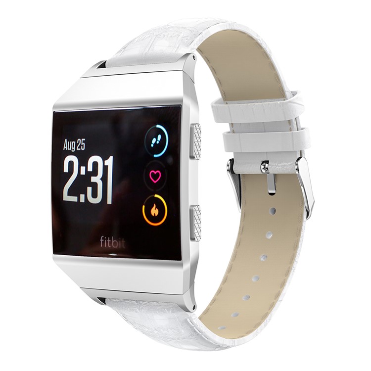 22mm Crocodile Texture Genuine Leather Watch Strap for Fitbit Ionic - White-3