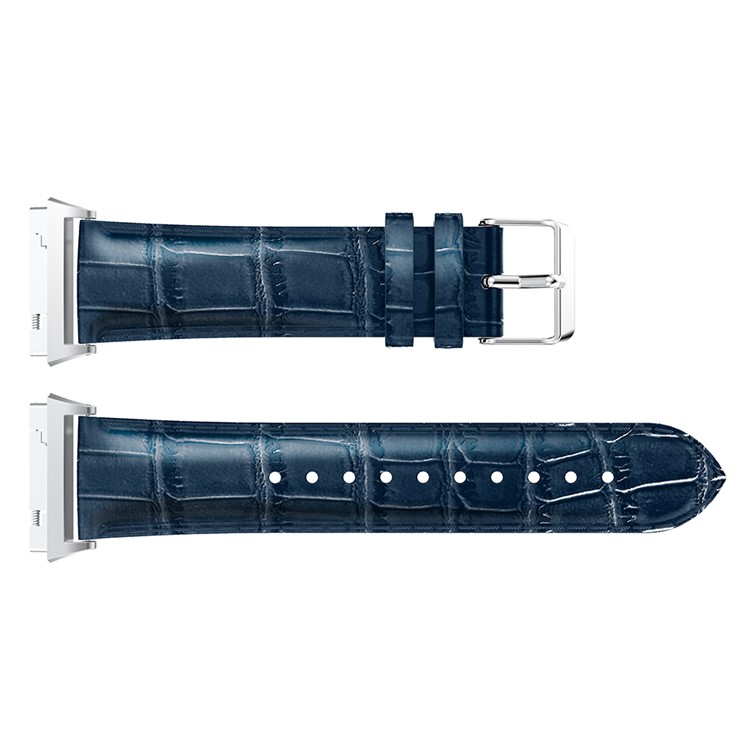 22mm Crocodile Texture Genuine Leather Watch Wrist Strap for Fitbit Ionic - Blue-4
