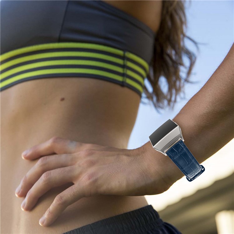 22mm Crocodile Texture Genuine Leather Watch Wrist Strap for Fitbit Ionic - Blue-5