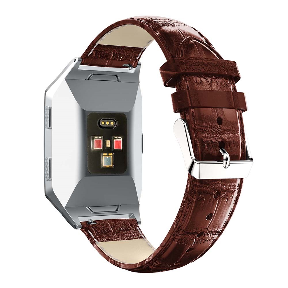22mm Crocodile Texture Genuine Leather Watch Replacement Band for Fitbit Ionic - Coffee-2