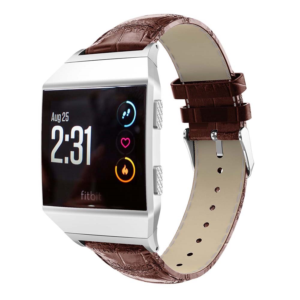 22mm Crocodile Texture Genuine Leather Watch Replacement Band for Fitbit Ionic - Coffee-3