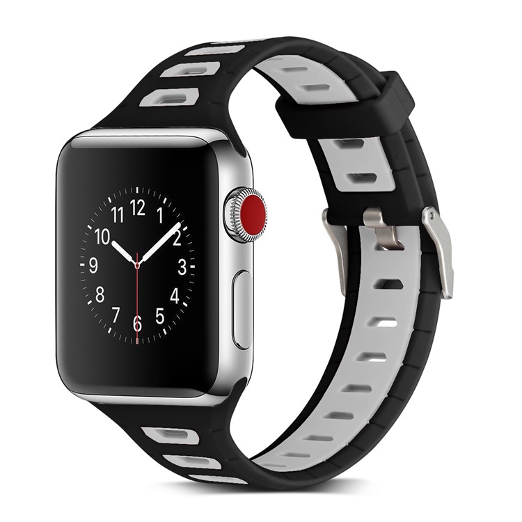 Correa De Reloj De Silicona De Doble Color Para Apple Watch Series 4 40mm, Series 3 / 2 / 1 38mm - Negro + Blanco-2