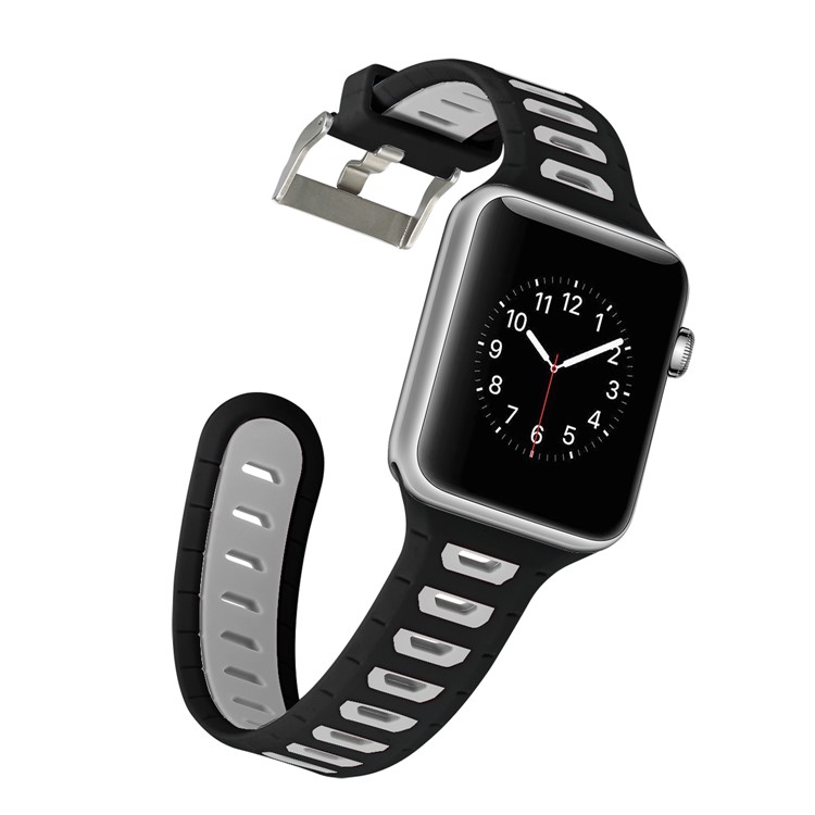 Correa De Reloj De Silicona De Doble Color Para Apple Watch Series 4 40mm, Series 3 / 2 / 1 38mm - Negro + Blanco-3