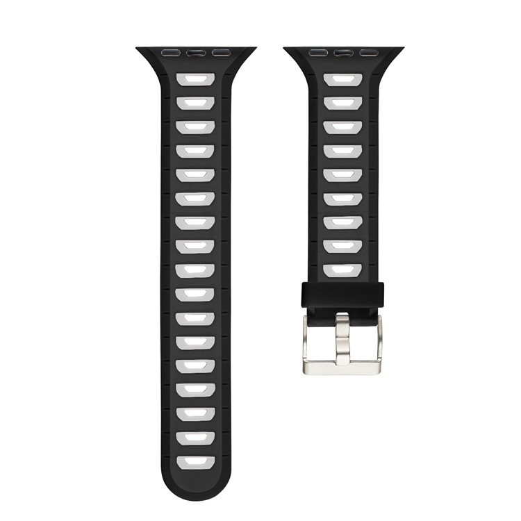 Correa De Reloj De Silicona De Doble Color Para Apple Watch Series 4 40mm, Series 3 / 2 / 1 38mm - Negro + Blanco-5