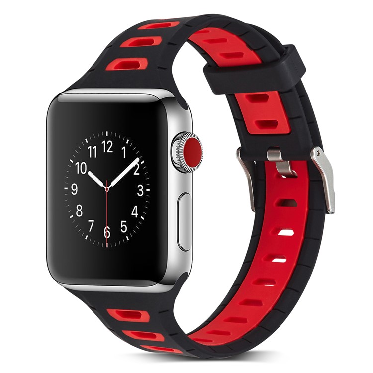 Двухцветный Силиконовый Ремешок Для Часов Для Apple Watch Серии 4 40 Мм, Серия 3 / 2 / 1 38 Мм - Черный + Красный-2