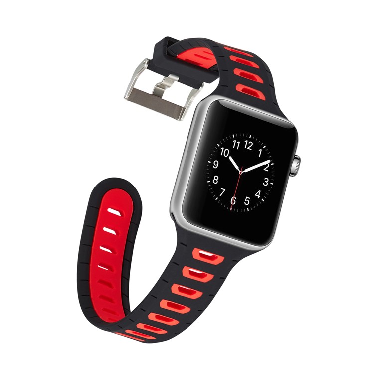 Двухцветный Силиконовый Ремешок Для Часов Для Apple Watch Серии 4 40 Мм, Серия 3 / 2 / 1 38 Мм - Черный + Красный-3