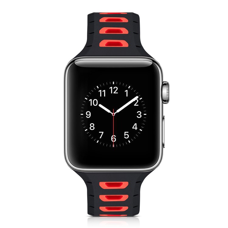 Двухцветный Силиконовый Ремешок Для Часов Для Apple Watch Серии 4 40 Мм, Серия 3 / 2 / 1 38 Мм - Черный + Красный-4
