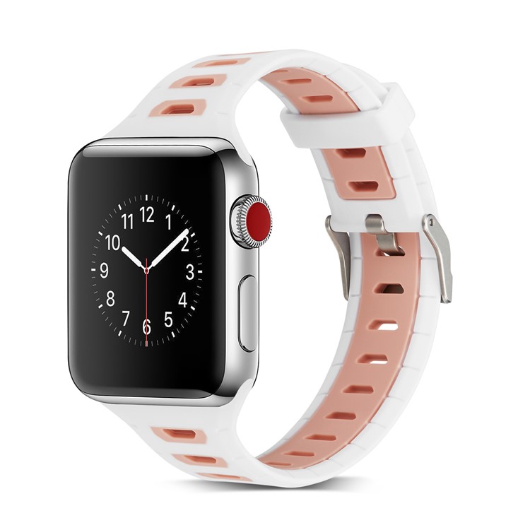 Kontrastfarbe Silikon Uhrenarmband Ersatz Für Apple Watch Serie 4 40mm, Serie 3 / 2 / 1 38mm - Weiß + Pink-2