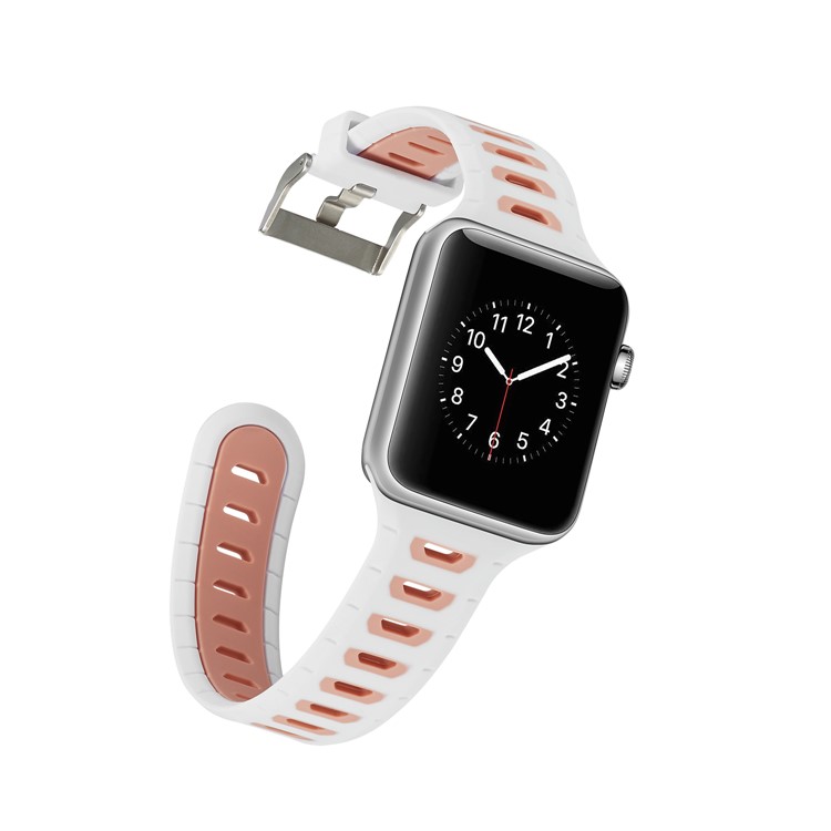 Kontrastfarbe Silikon Uhrenarmband Ersatz Für Apple Watch Serie 4 40mm, Serie 3 / 2 / 1 38mm - Weiß + Pink-3