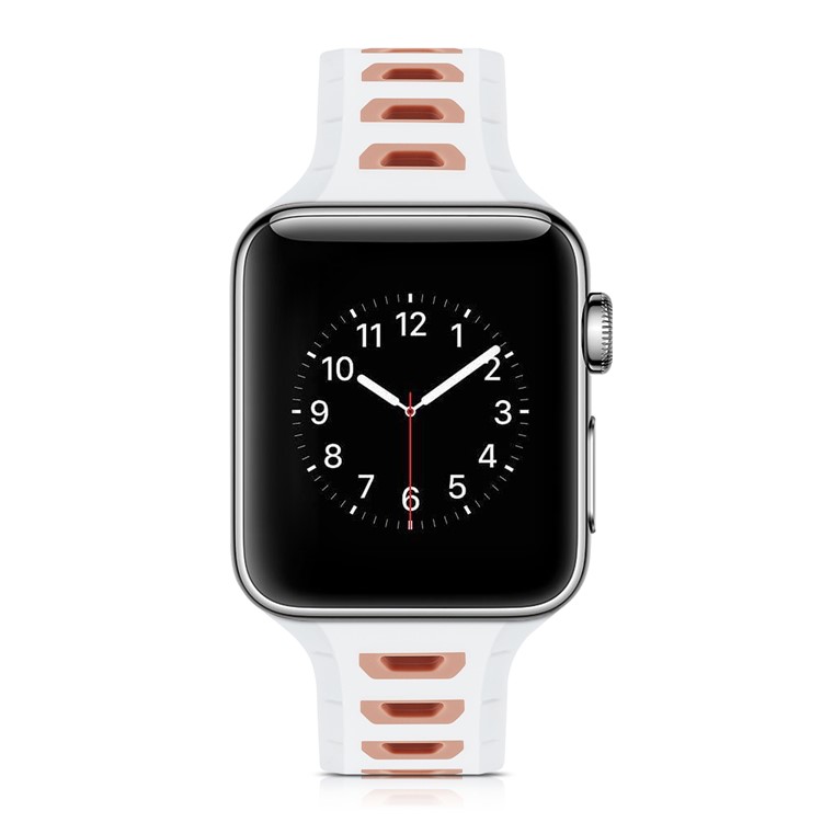 Kontrastfarbe Silikon Uhrenarmband Ersatz Für Apple Watch Serie 4 40mm, Serie 3 / 2 / 1 38mm - Weiß + Pink-4