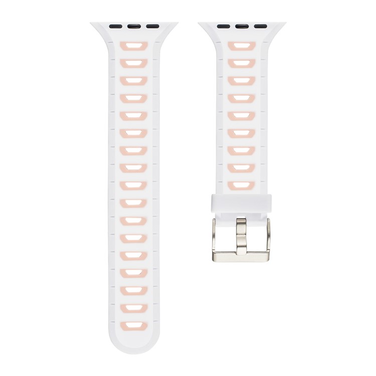 Kontrastfarbe Silikon Uhrenarmband Ersatz Für Apple Watch Serie 4 40mm, Serie 3 / 2 / 1 38mm - Weiß + Pink-5