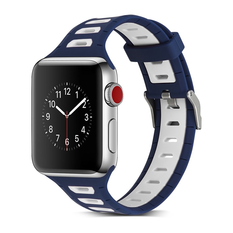 Dual Color Silicone Watch Band Replacement Part with Metal Buckle for Apple Watch Series 4 40mm, Series 3 / 2 / 1 38mm - Dark Blue + White-2
