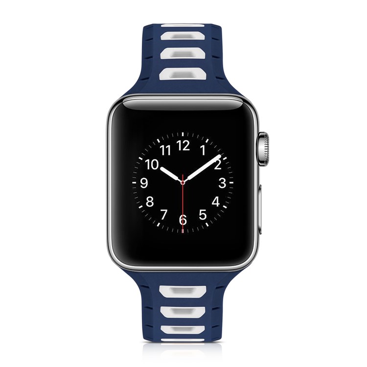 Dual Color Silicone Watch Band Replacement Part with Metal Buckle for Apple Watch Series 4 40mm, Series 3 / 2 / 1 38mm - Dark Blue + White-4