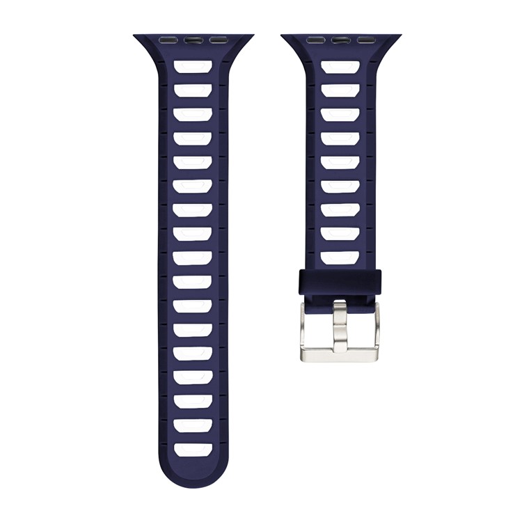 Dual Color Silicone Watch Band Replacement Part with Metal Buckle for Apple Watch Series 4 40mm, Series 3 / 2 / 1 38mm - Dark Blue + White-5
