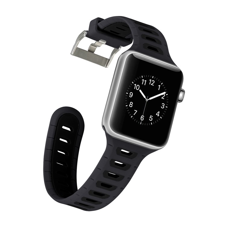 Silicone Watch Wrist Strap for Apple Watch Series 4 44mm/3/2/1 42mm - Black-4