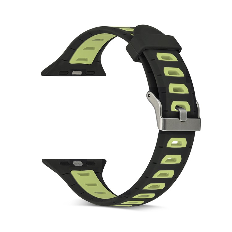 Two-tone Color Silicone Watch Band for Apple Watch Series 4 44mm/3/2/1 42mm - Black / Yellow-1