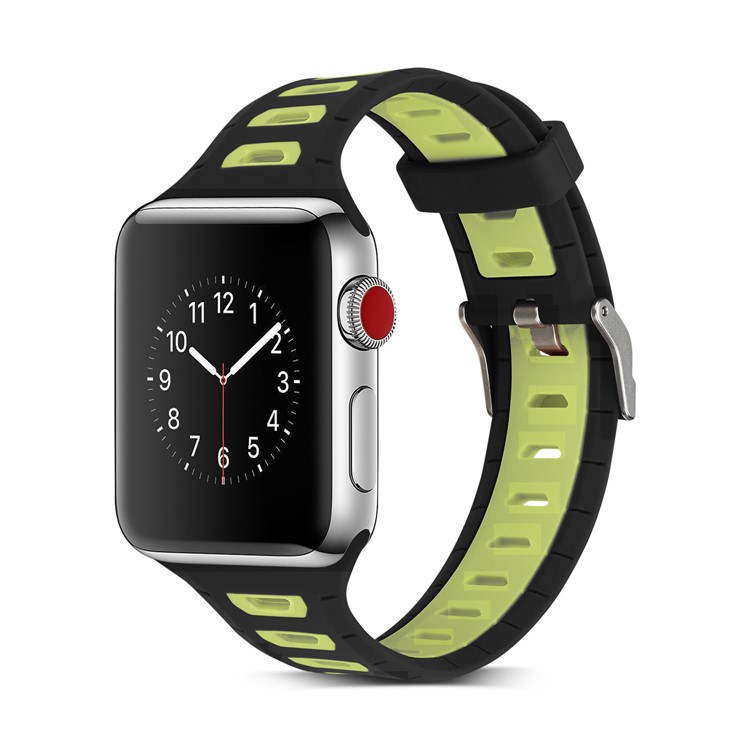 Two-tone Color Silicone Watch Band for Apple Watch Series 4 44mm/3/2/1 42mm - Black / Yellow-2