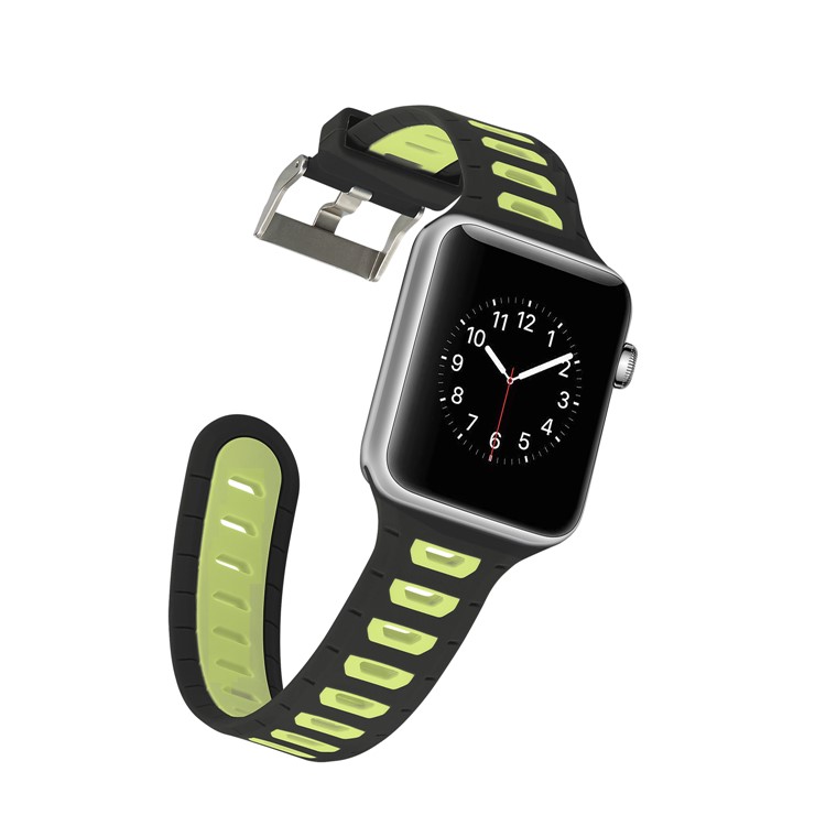 Two-tone Color Silicone Watch Band for Apple Watch Series 4 44mm/3/2/1 42mm - Black / Yellow-3